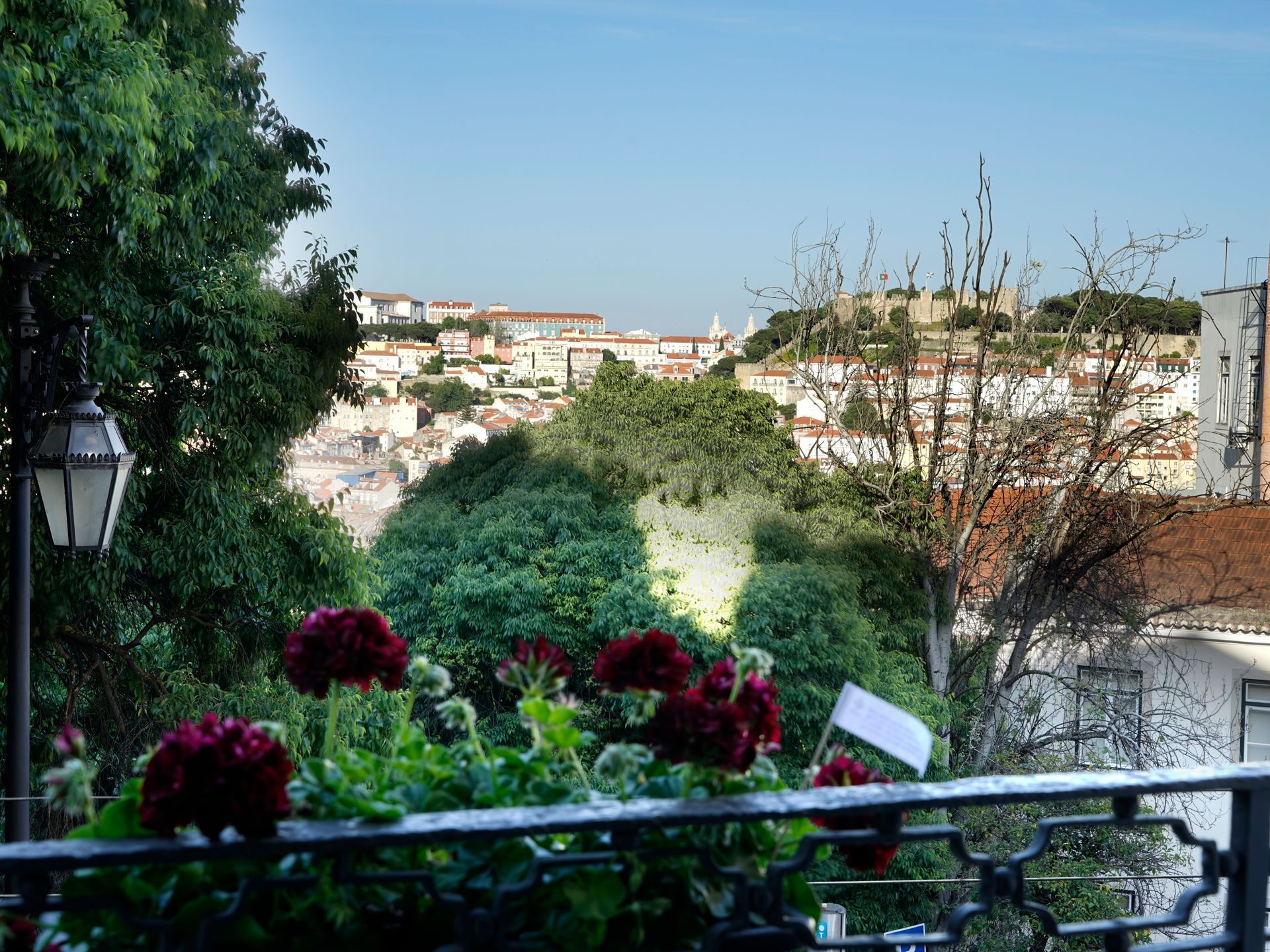 View of Lisbon's rooftops and greenery from a deluxe two-bedroom apartment.
