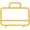 Yellow outline of a suitcase with handle and feet.