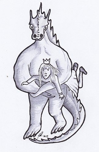 Ein Drache, der ein Mädchen gefangen genommen hat