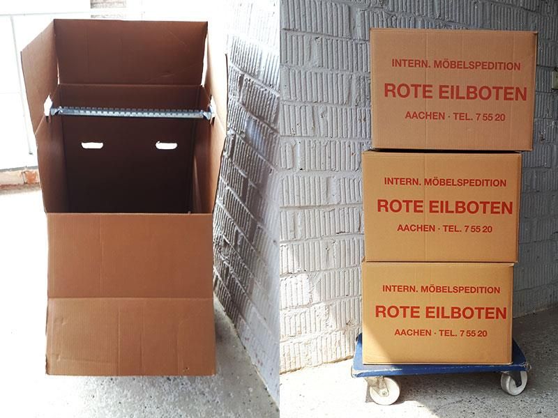 Ein Karton mit der Aufschrift „Rote Eilboten“