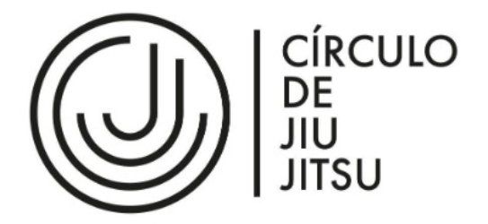 Logotipo para Círculo de Jiu Jitsu con icono circular negro de Jiu Jitsu y texto sobre fondo blanco