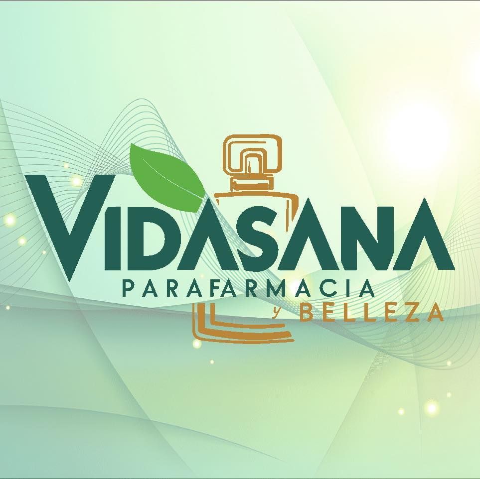 Logo for Vidasana Parafarmacia y Belleza: green text, perfume bottle icon, light background.