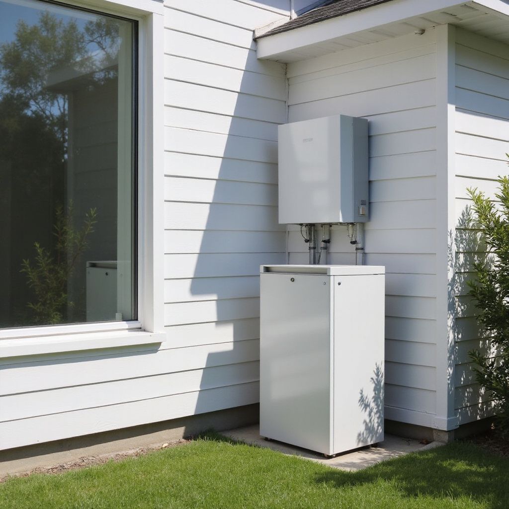 Paneles solares en un edificio con techo rojo, con coches aparcados en la calle al fondo.