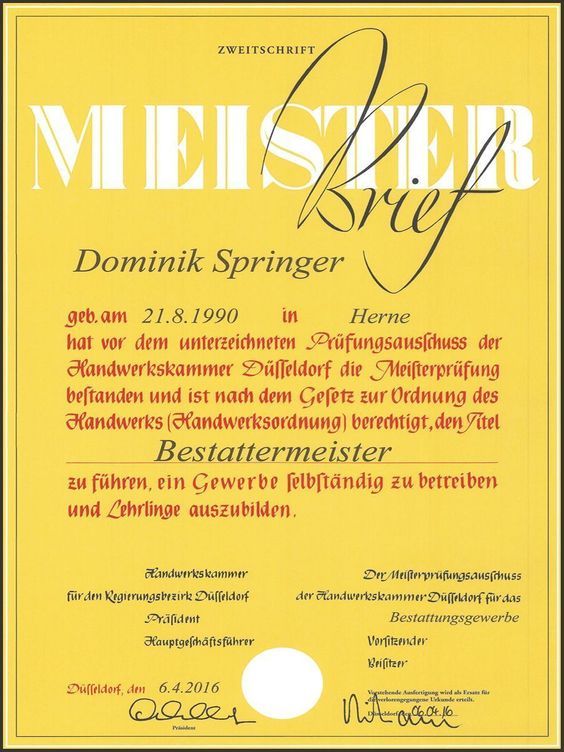 Bestattungsmeister Zertifikat