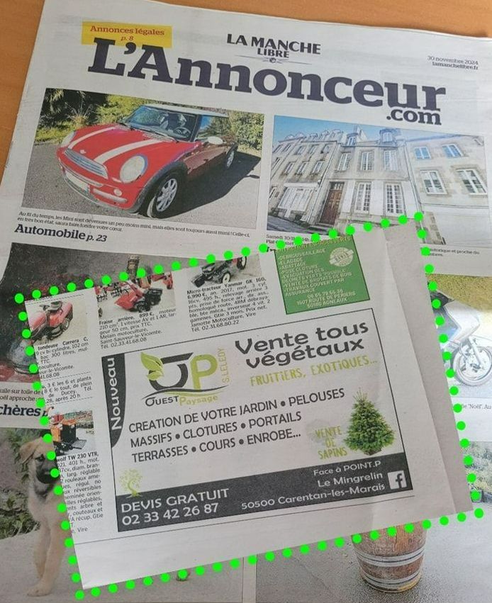 Coupure de presse, publicité pour vente de végétaux