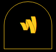 Un logotipo amarillo sobre un fondo negro con un borde amarillo.