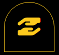 Un icono amarillo de dos manos sobre un fondo negro.