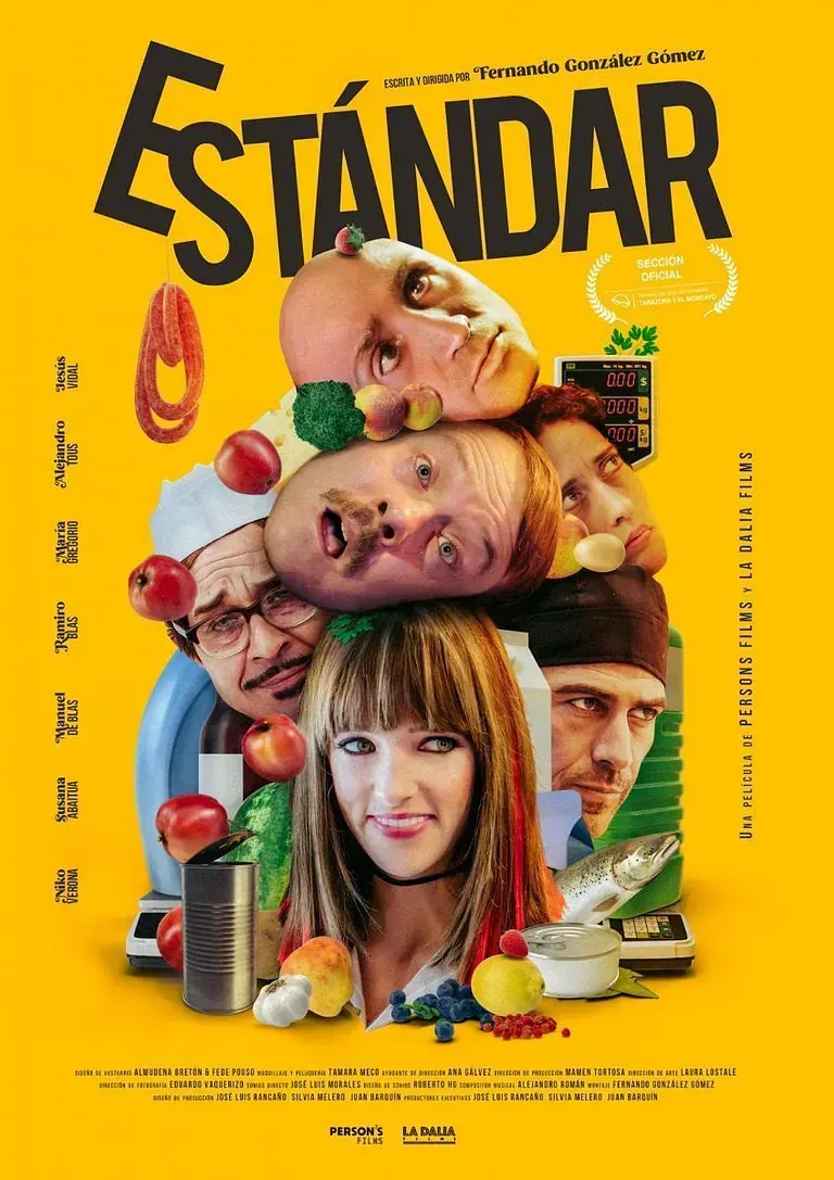 Un cartel de película para Estándar muestra a un grupo de personas apiladas una encima de la otra.