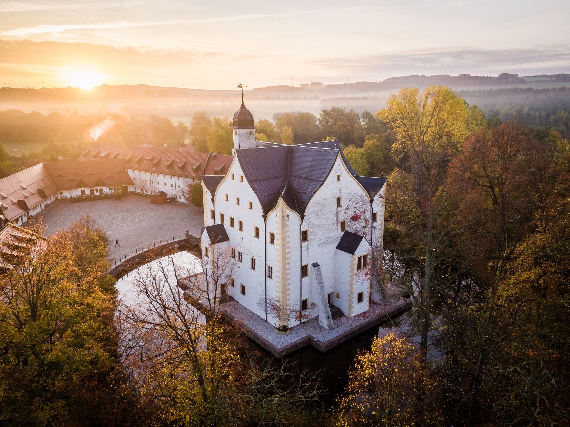 Das Wasserschloss Klaffenbach von oben.