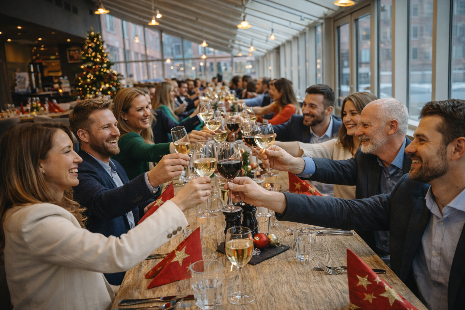 Eine Tasse Kakao mit Keksen, Tannenzapfen und Zweig auf einer dunklen, mit Mehl bestäubten Oberfläche.