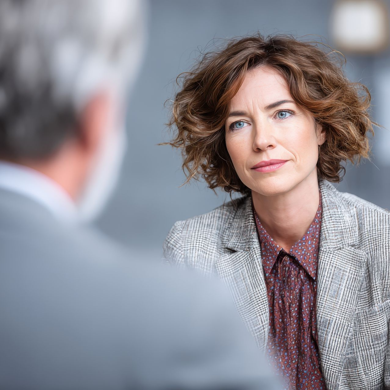 Une personne écoute attentivement une personne au premier plan lors d'une conversation.