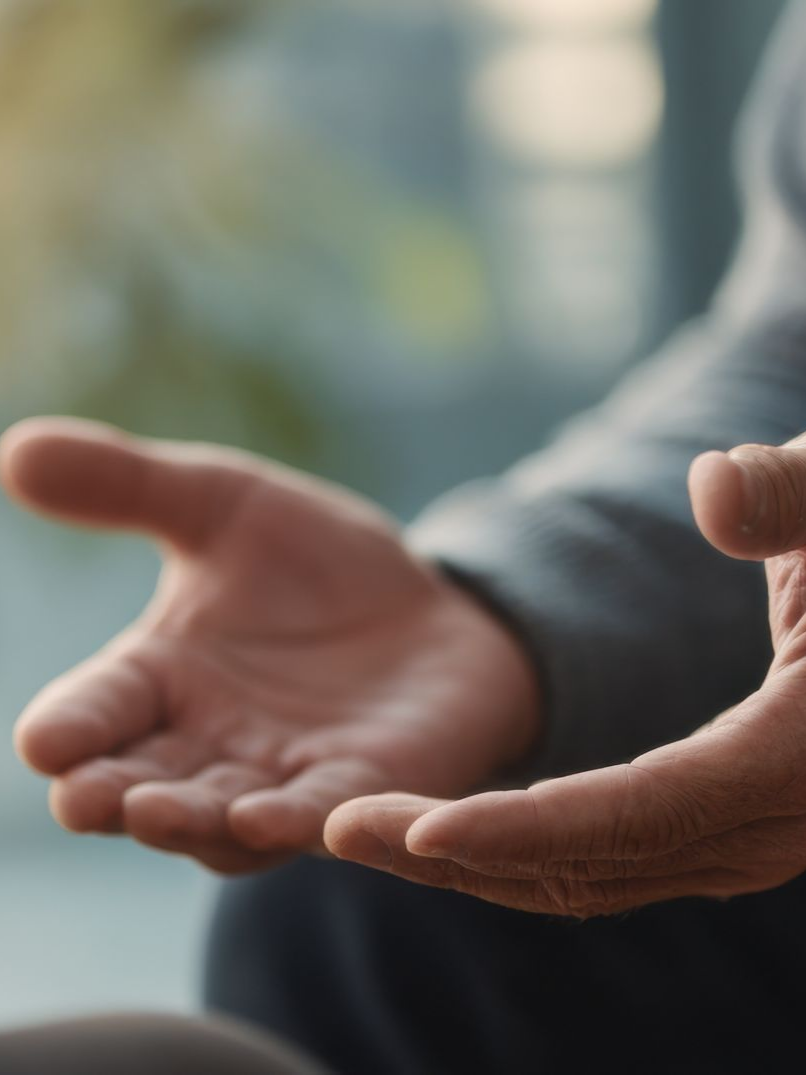 Les mains d'une personne sont ouvertes, paumes vers le haut, dans un geste de présentation