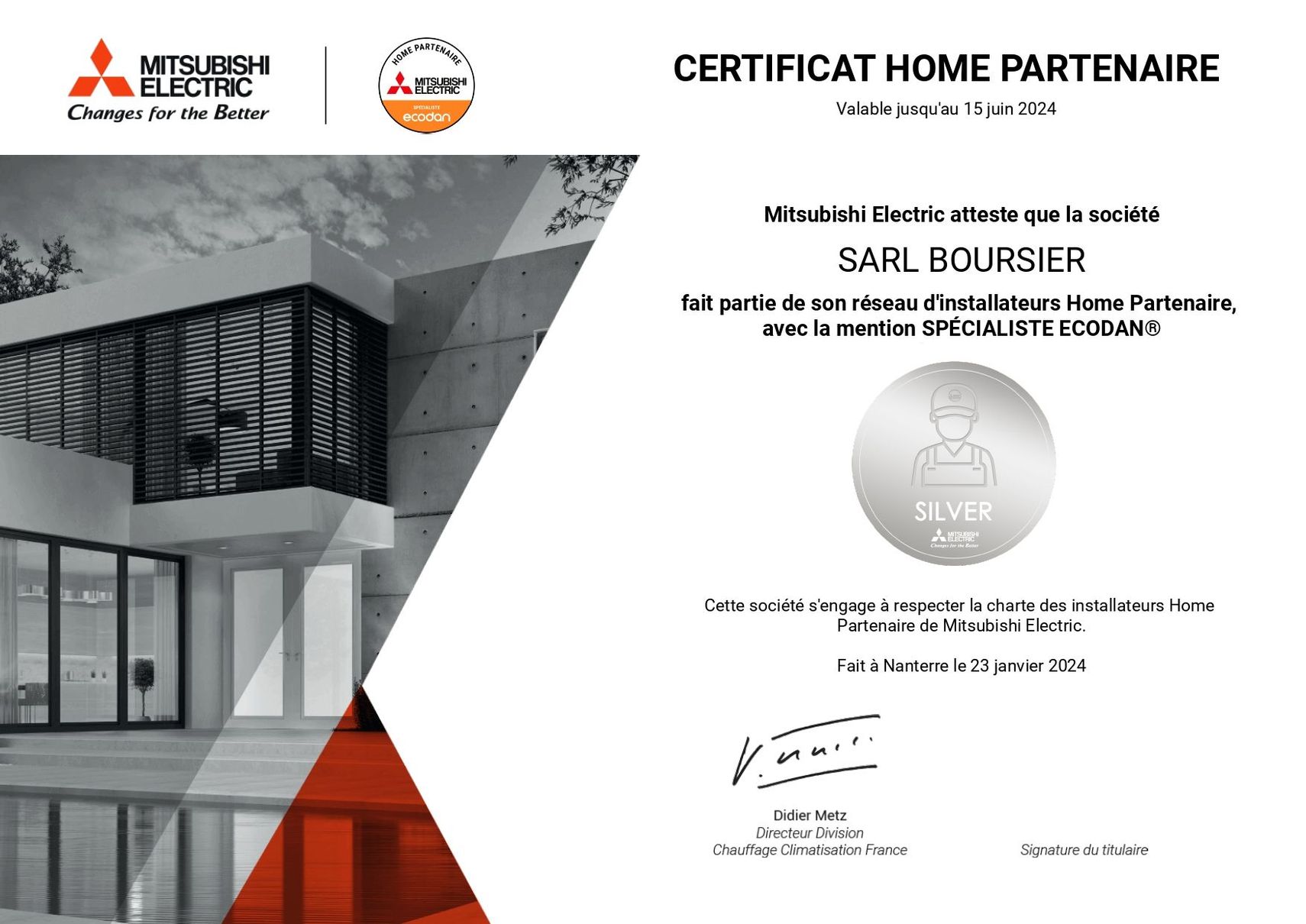 Certificat Home Partenaire Mitsubishi Electric