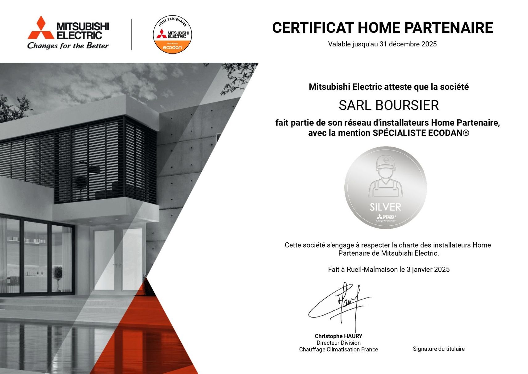 Certificat Home Partenaire Mitsubishi Electric