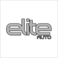 Logotipo de Elite Auto en gris con la palabra "elite" encima de "AUTO".
