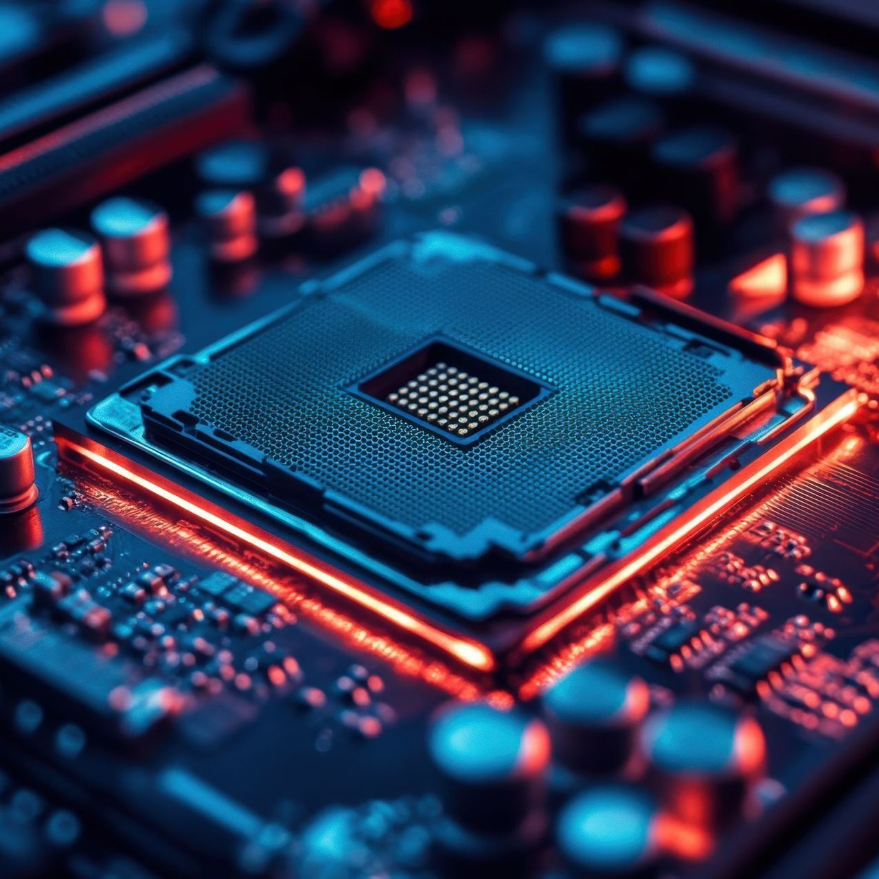 Un gros plan d'un processeur d'ordinateur sur une carte mère.