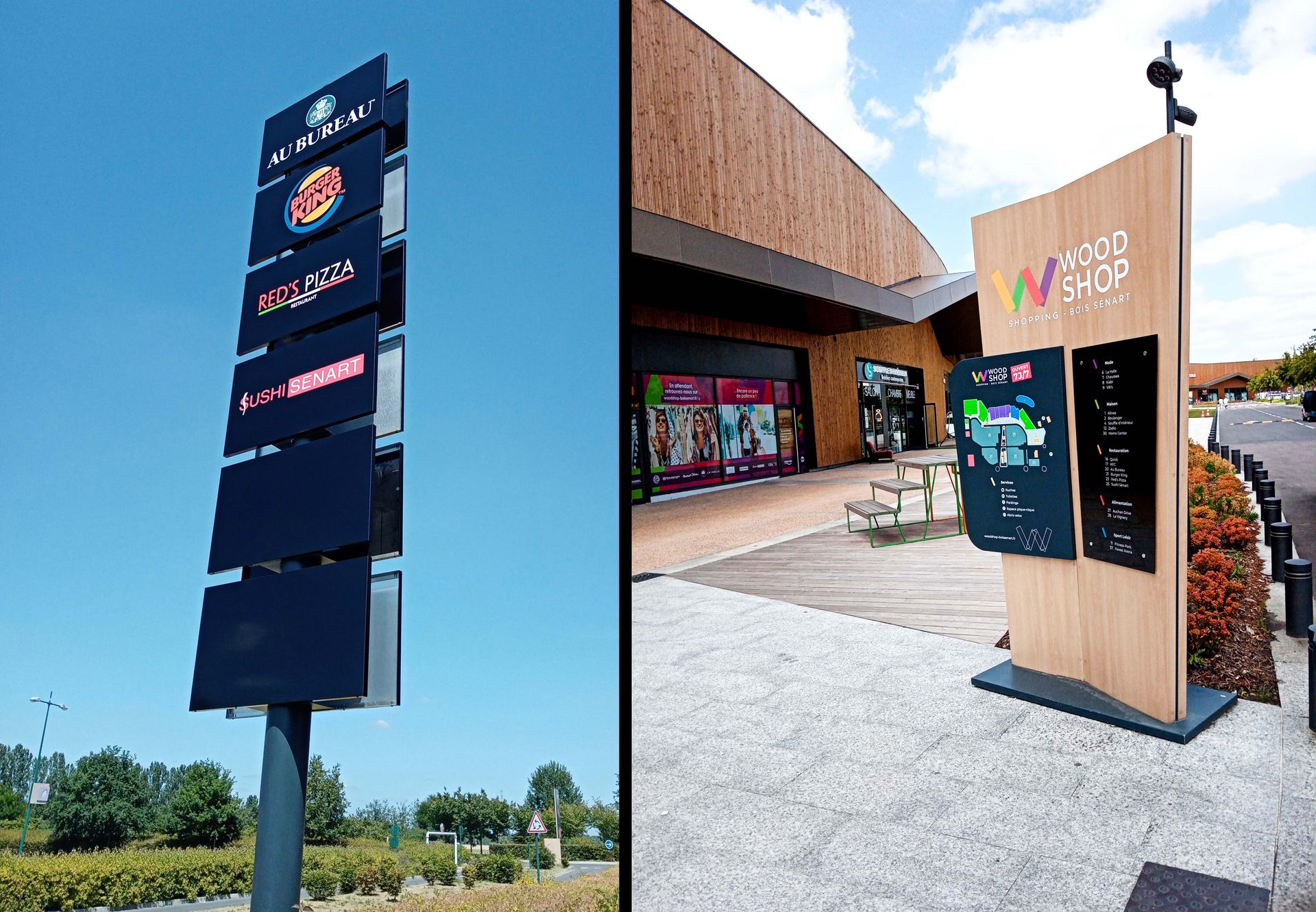 Enseigne mât totem voitures Woodshop