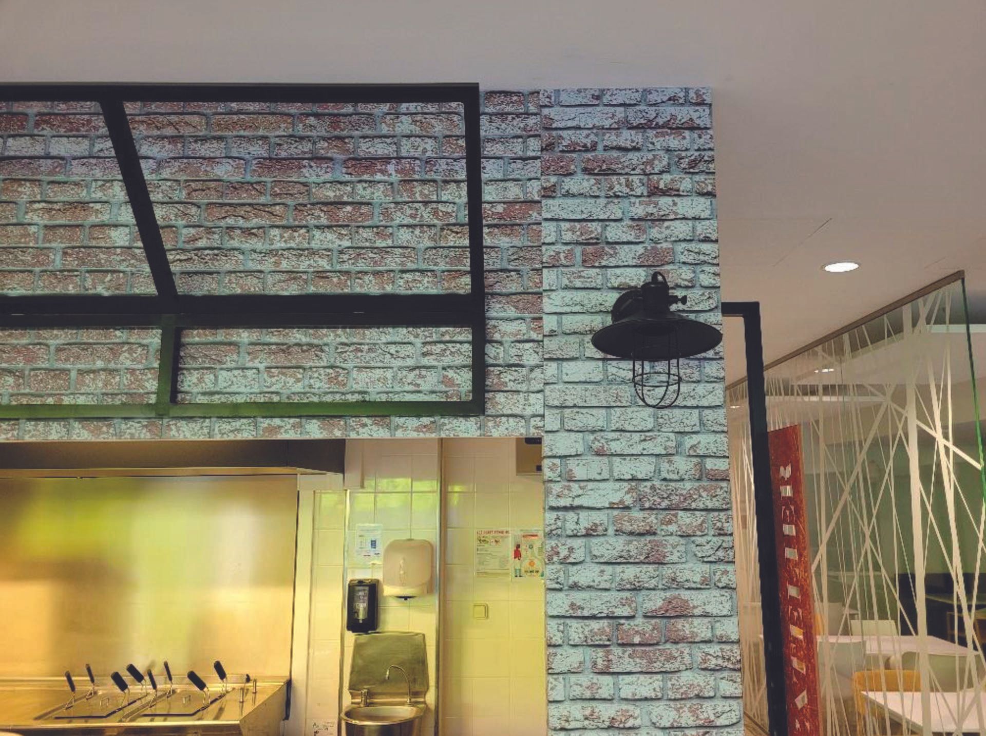 Impression relief mur brique 3D restaurant