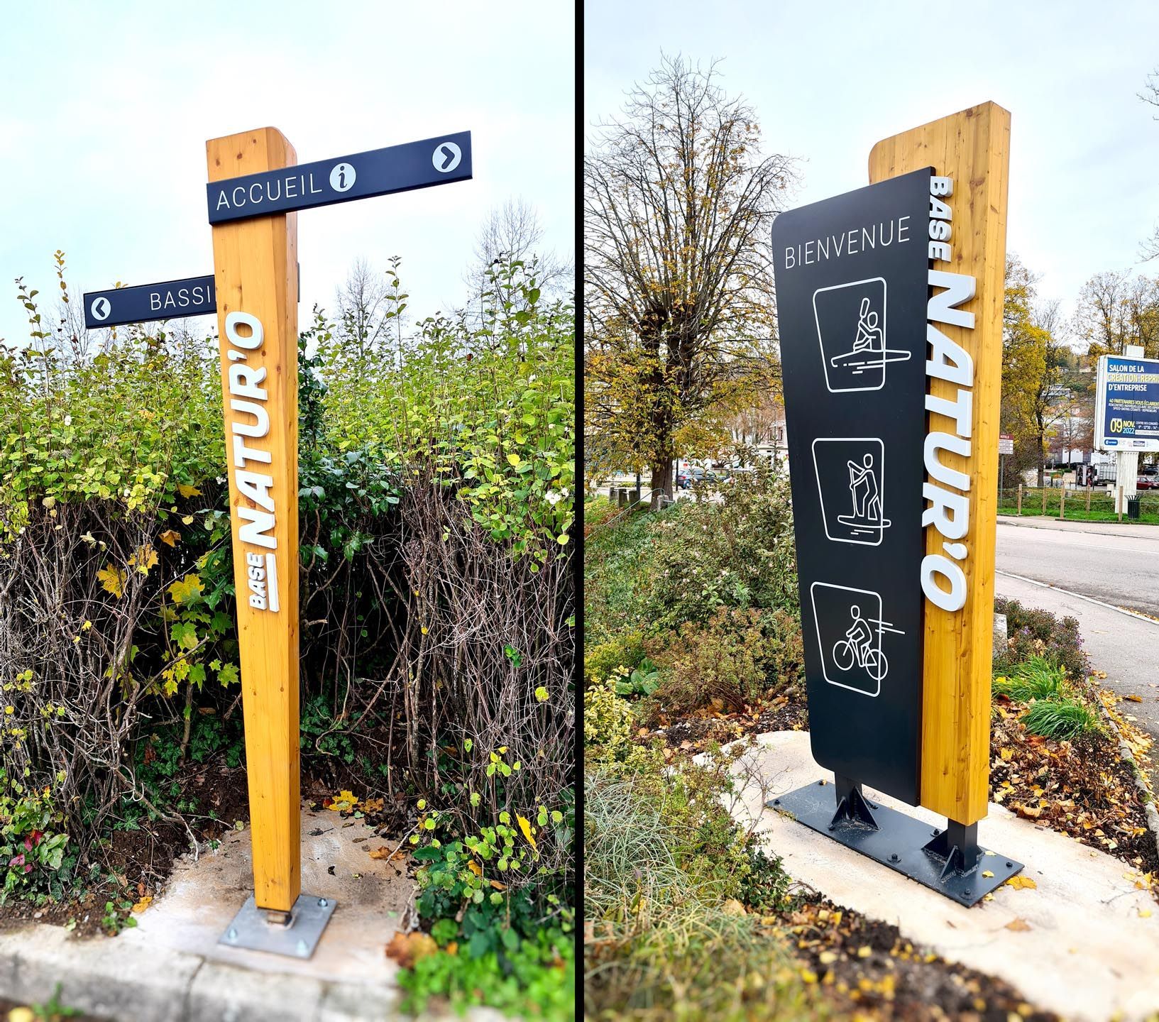 Totem bois extérieur base sportive