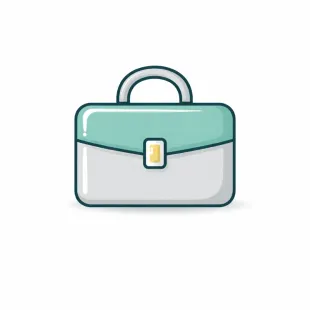 Un icono de un maletín de color verde claro y gris con un cierre amarillo, con un diseño sencillo y plano.