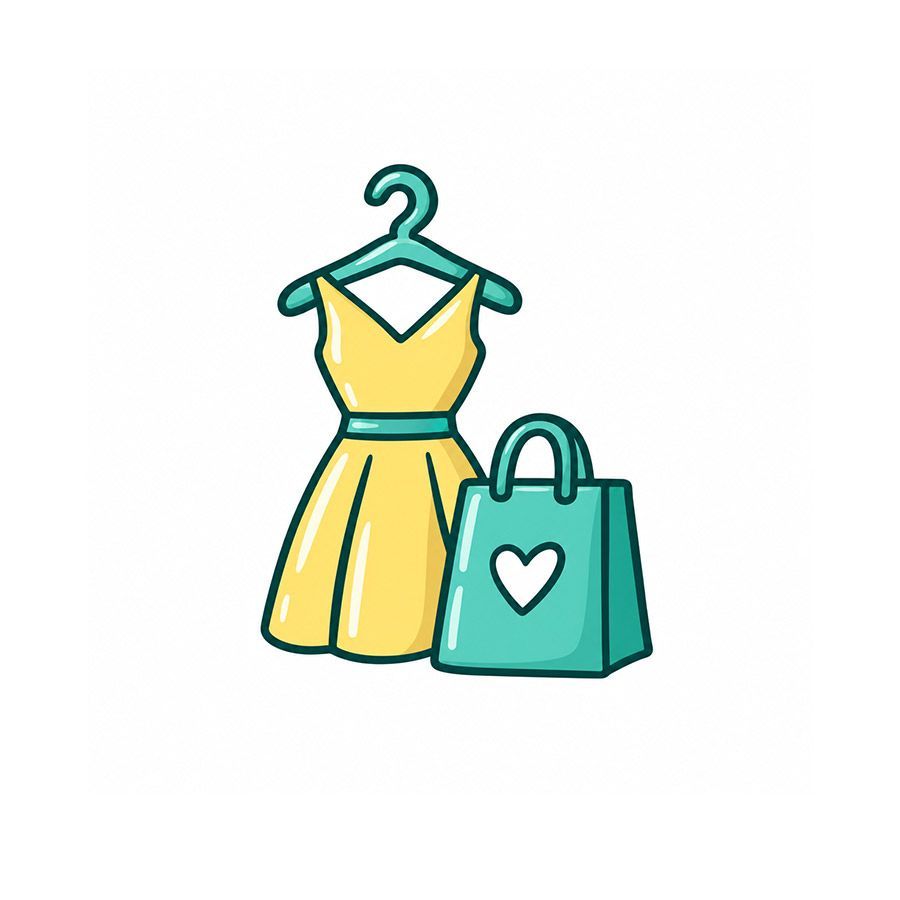 Robe jaune et sac cabas turquoise avec un cœur sur un cintre