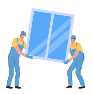 Illustration de deux personnes transportant une fenêtre