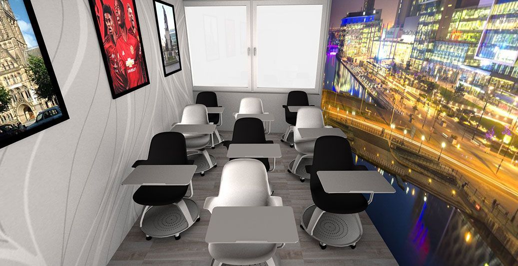 Ensemble de chaises à roulettes avec tablettes intégrées