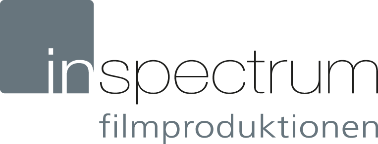 Inspectrum filmproduktionen Logo in Weiß und Grau auf hellgrauem Hintergrund