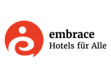 A logo for embrace der verbund inklusiver hotelbetriebe