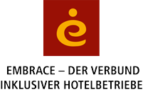 A logo for embrace der verbund inklusiver hotelbetriebe