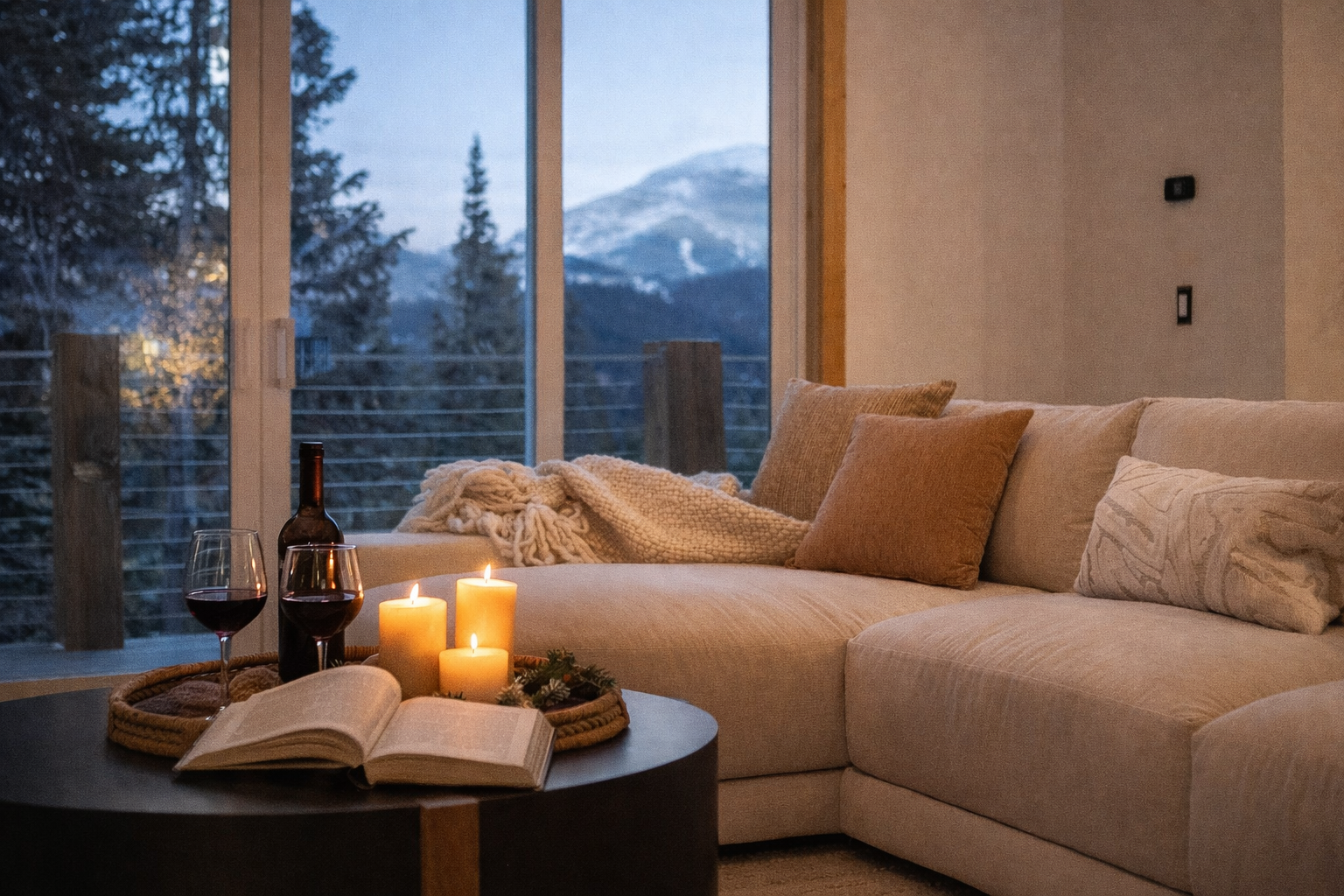 Cozy firelight and quiet surroundings—the best way to end a day of skiing or hiking in the Breckenridge area.