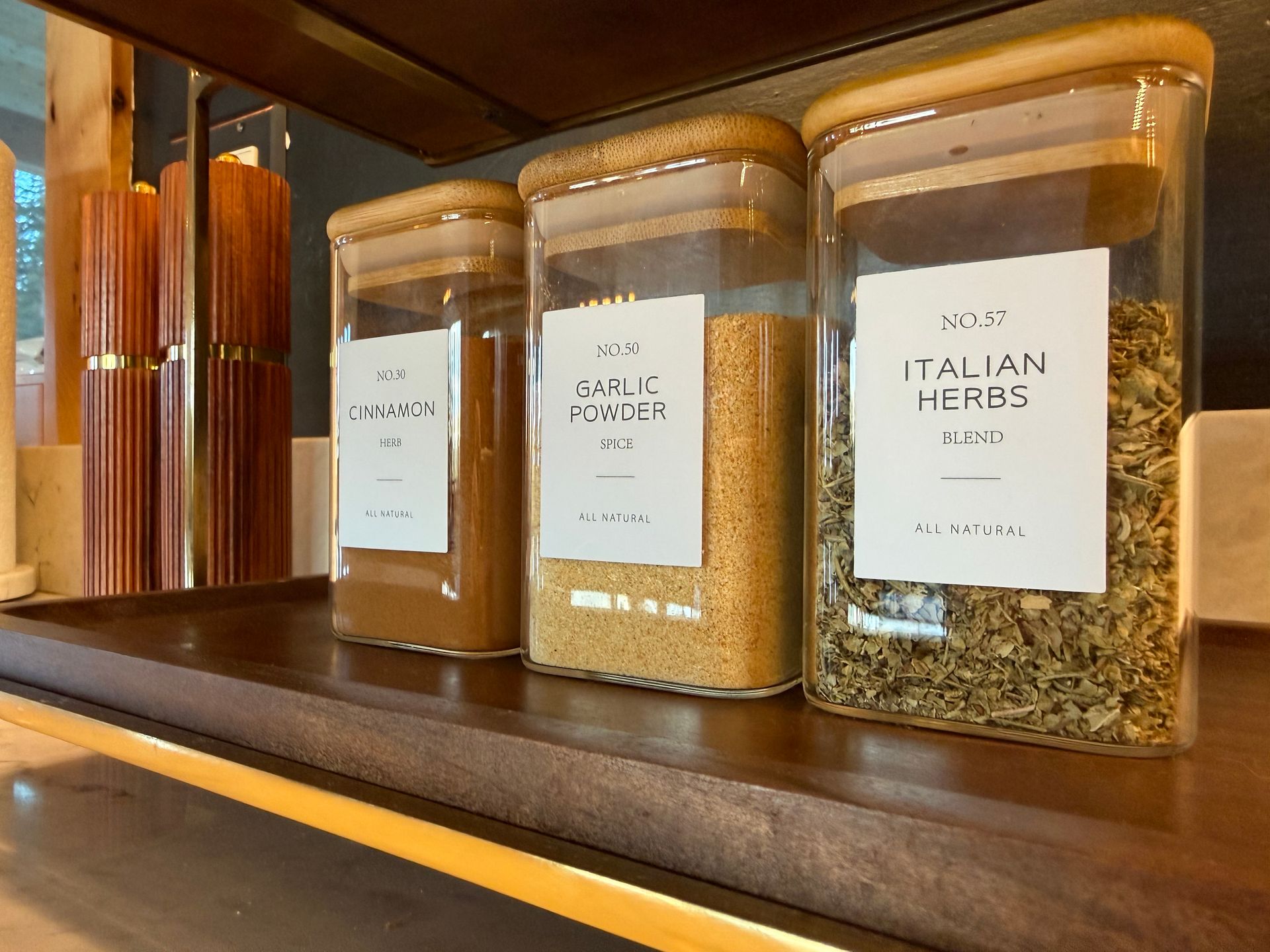 Three spice jars labeled