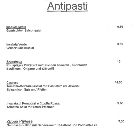 Antipasti-Menü in der Pizzeria da Antonio in Steinach