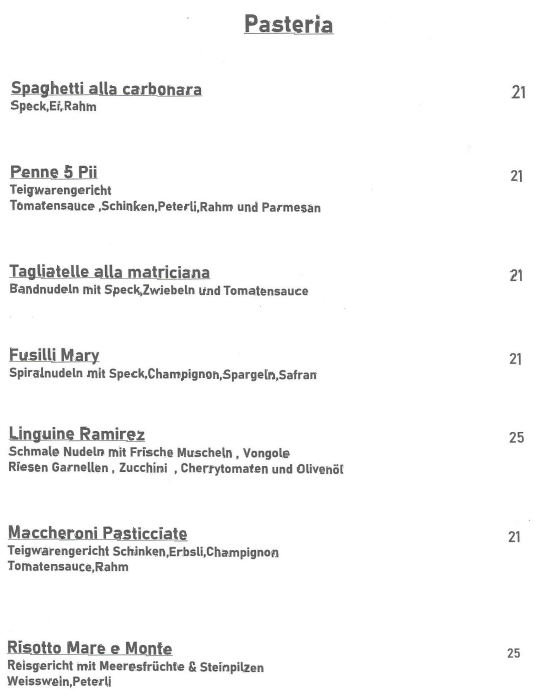 Pasta-Menü in der Pizzeria da Antonio in Steinach