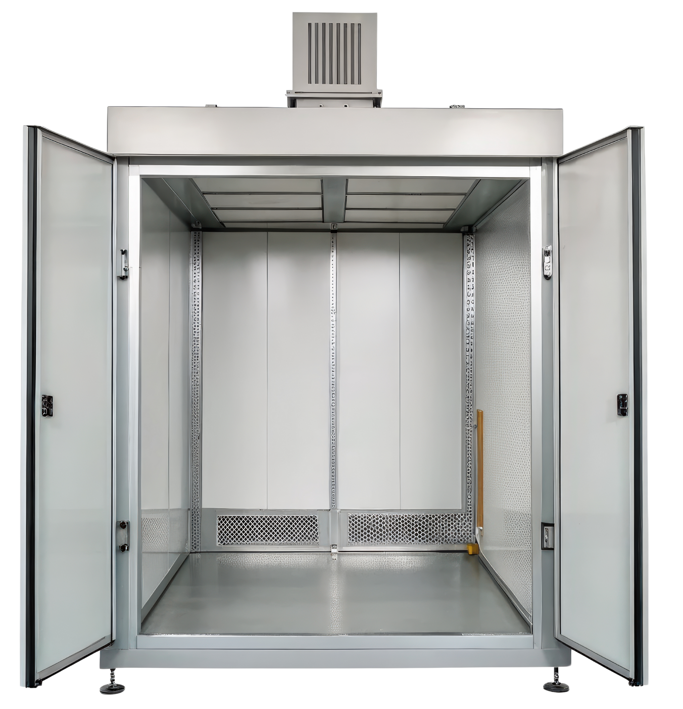 Une chambre froide avec unité de ventilation sur le dessus.