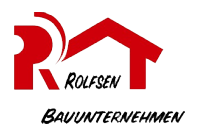 A red and white logo for rolfsen bauunternehmen