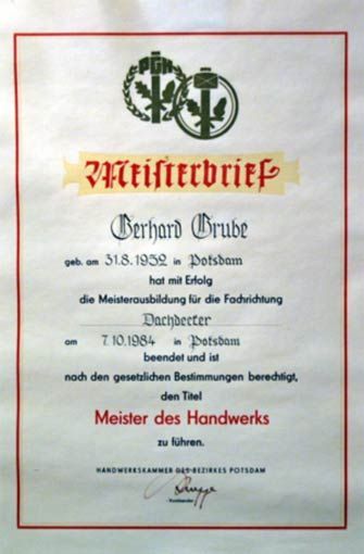 Meisterbrief Gerhard Grube