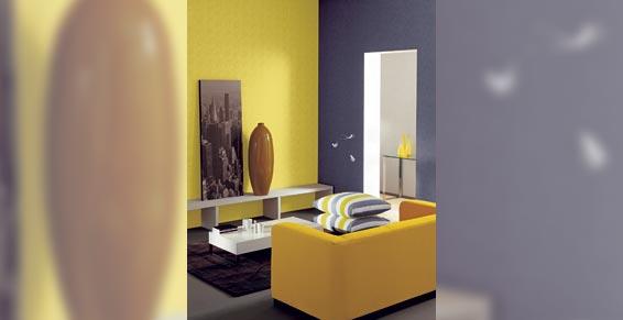 papiers peints - Casadeco salon jaune Maison de la Peinture Aveyron à Rodez