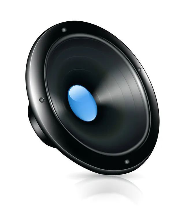Un altavoz negro con un círculo azul en el medio.