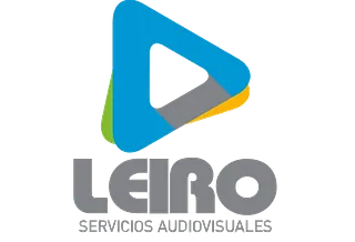 A logo for leiro servicios audiovisuales with a play button