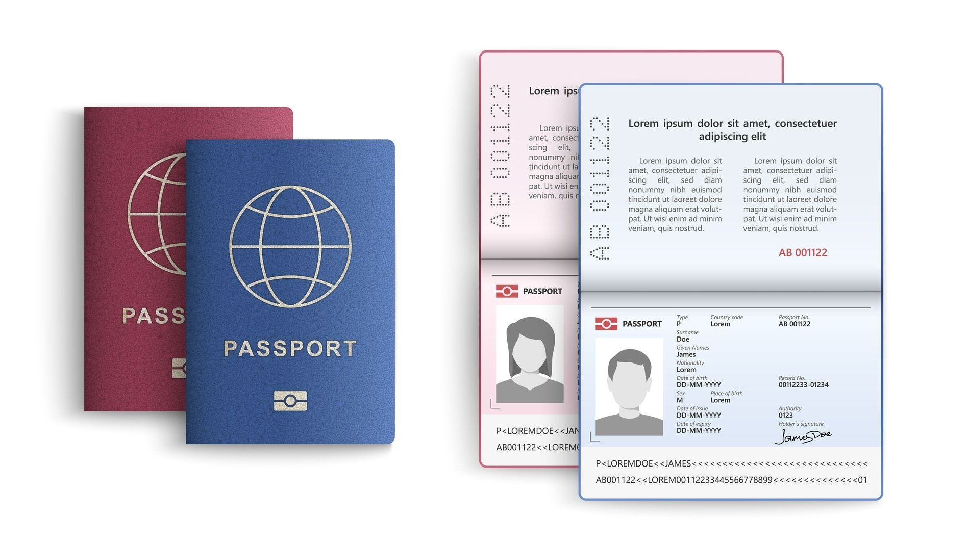 2 passeports dont un rouge et un bleu