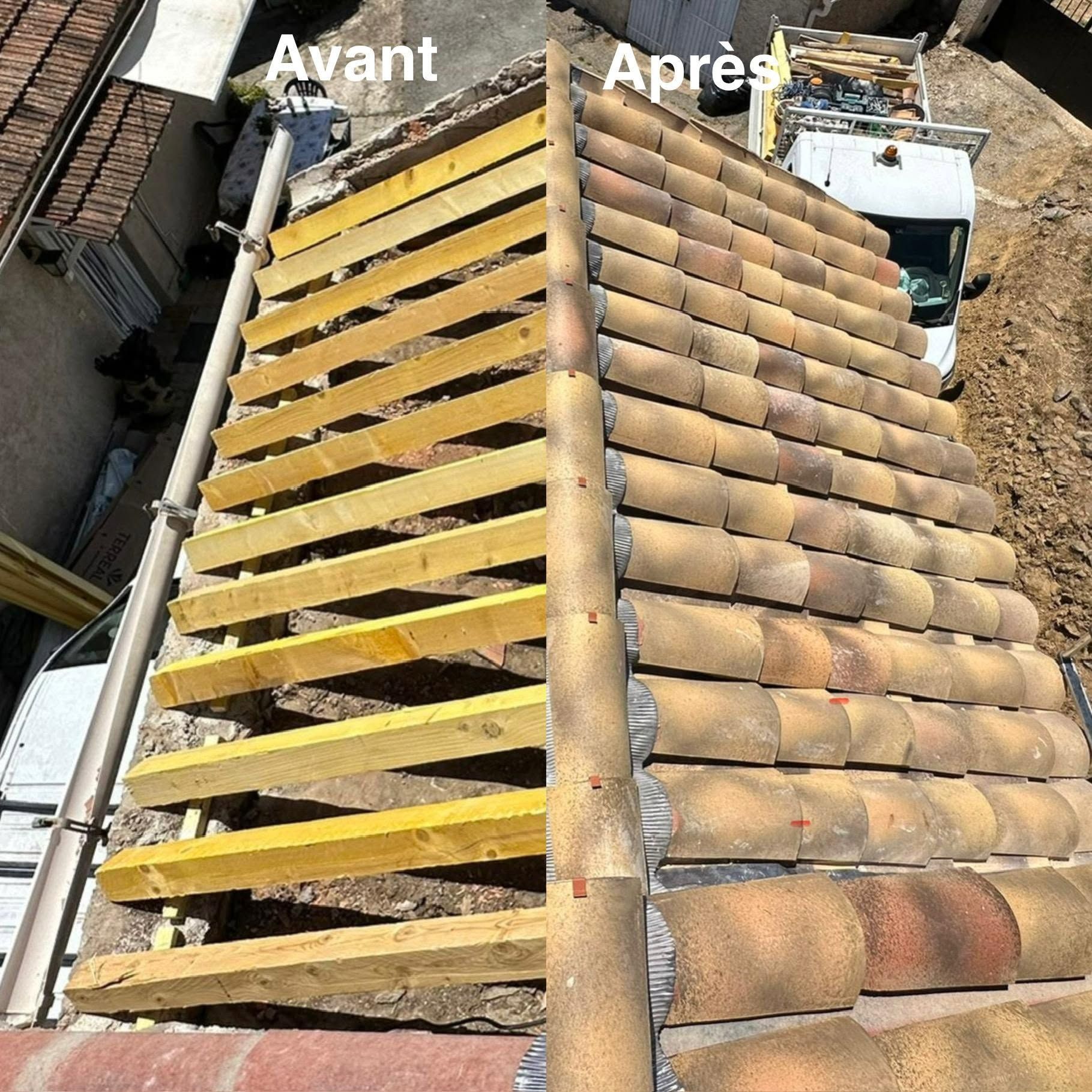Avant et après de travaux de charpente