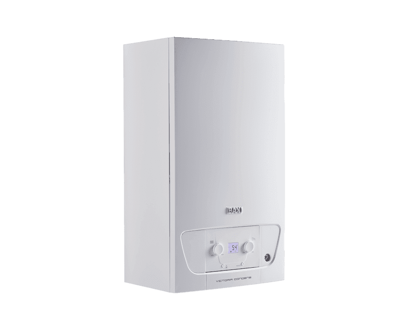 Una caldera de gas blanca sobre un fondo blanco.