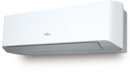 Un acondicionador de aire blanco está colgado en una pared blanca.