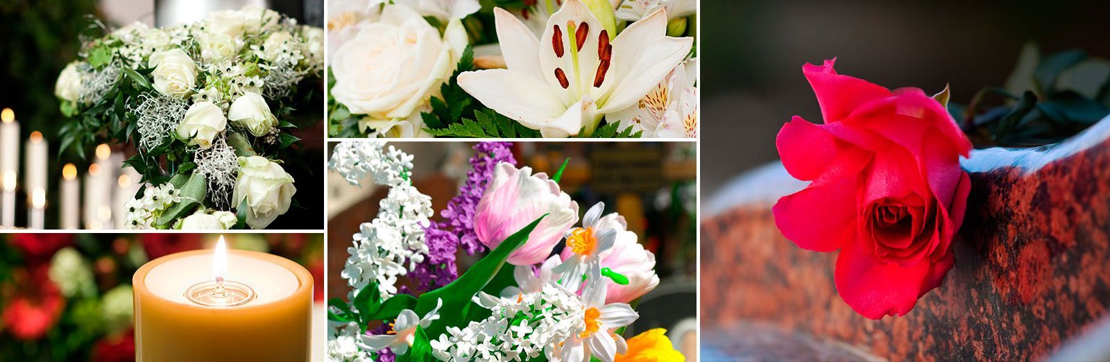 Un collage de imágenes de flores y una vela.