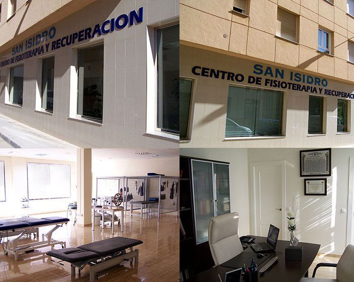 Vista exterior e interior del centro de fisioterapia y rehabilitación San Isidro.
