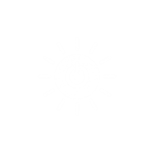 Un icono blanco y estilizado de un sol con rayos que emanan de un centro circular.