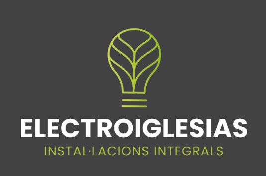 Un icono de bombilla con forma de hoja sobre el texto blanco "ELECTROIGLESIAS" y el texto verde "INSTAL&middot;LACIONS INTEGRALS".