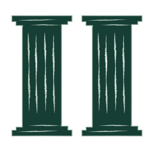 Dos columnas clásicas verticales de color verde oscuro, dispuestas una al lado de la otra sobre un fondo blanco.