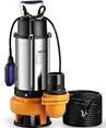 Una bomba de agua sumergible de acero inoxidable con una manguera conectada a ella.